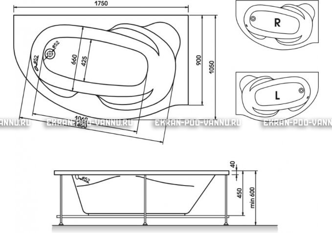 Акриловая ванна Relisan Liliya 175x90 – купить по цене 24570 руб. в интернет-магазине в городе Саранск картинка 3