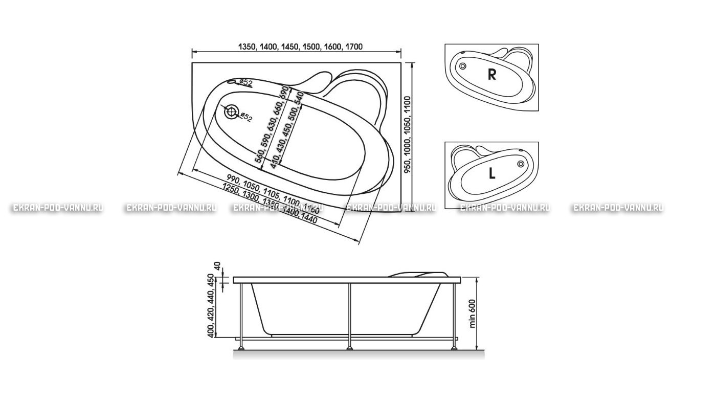 Акриловая ванна Relisan Ariadna 150x110 – купить по цене 24690 руб. в интернет-магазине в городе Саранск картинка 10