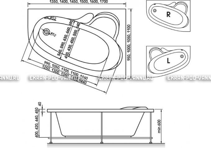 Акриловая ванна Relisan Ariadna 150x110 – купить по цене 24690 руб. в интернет-магазине в городе Саранск картинка 3