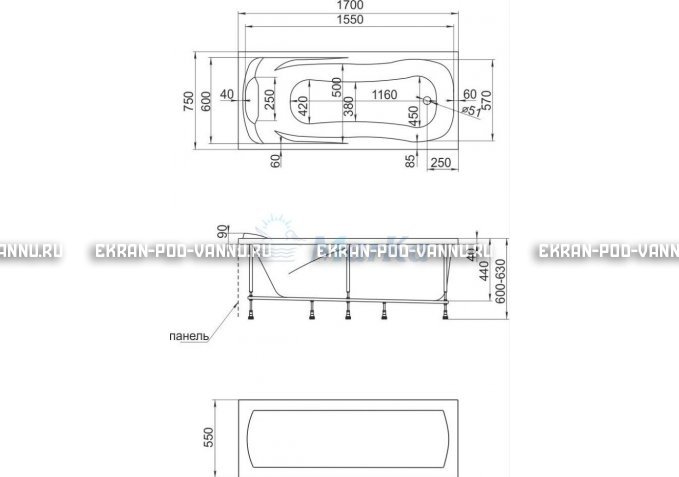 Акриловая ванна 1MarKa Calypso 170x75 – купить по цене 13950 руб. в интернет-магазине в городе Саранск картинка 7
