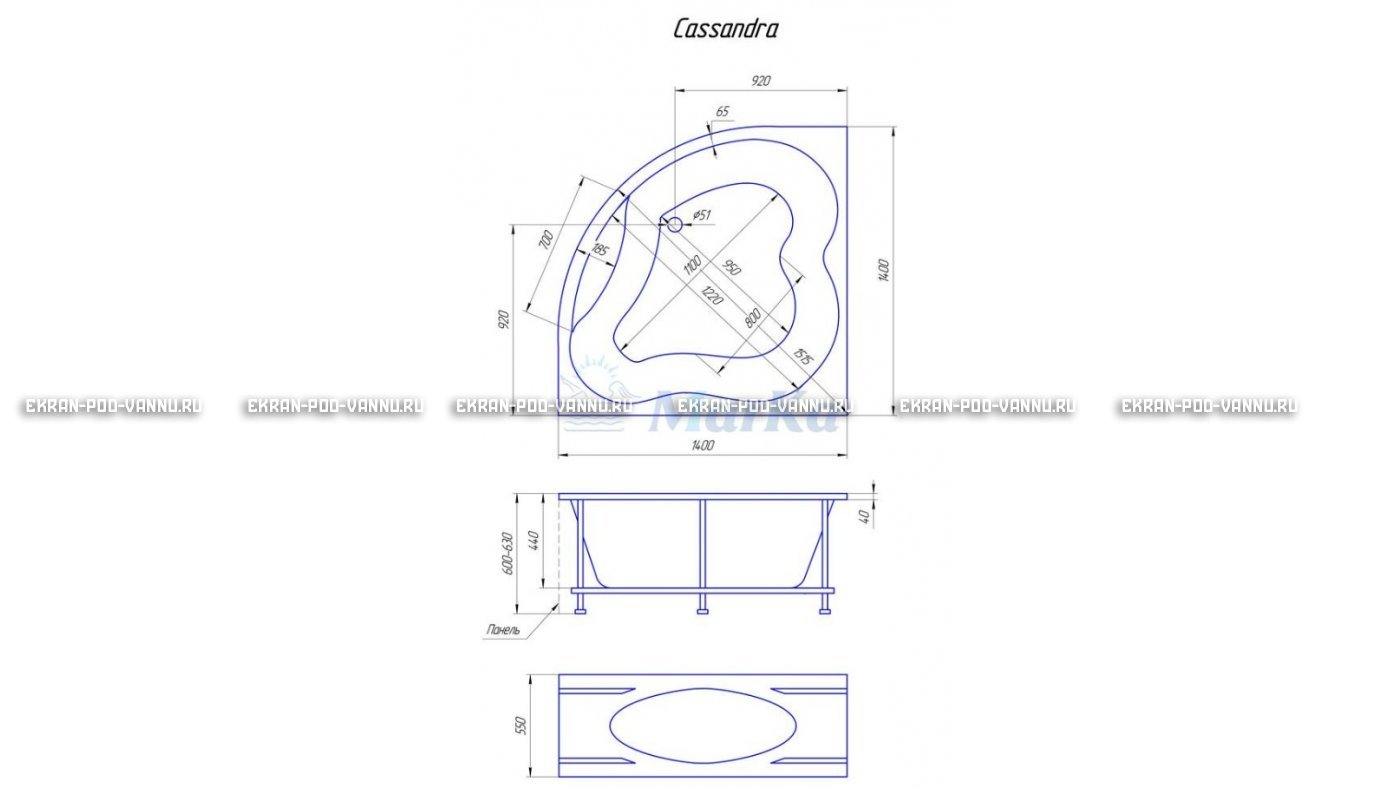 Акриловая ванна 1MarKa Cassandra 140x140 – купить по цене 18620 руб. в интернет-магазине в городе Саранск картинка 19