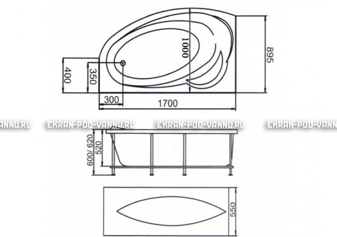 Акриловая ванна 1MarKa Julianna 170x100 – купить по цене 21320 руб. в интернет-магазине в городе Саранск картинка 3