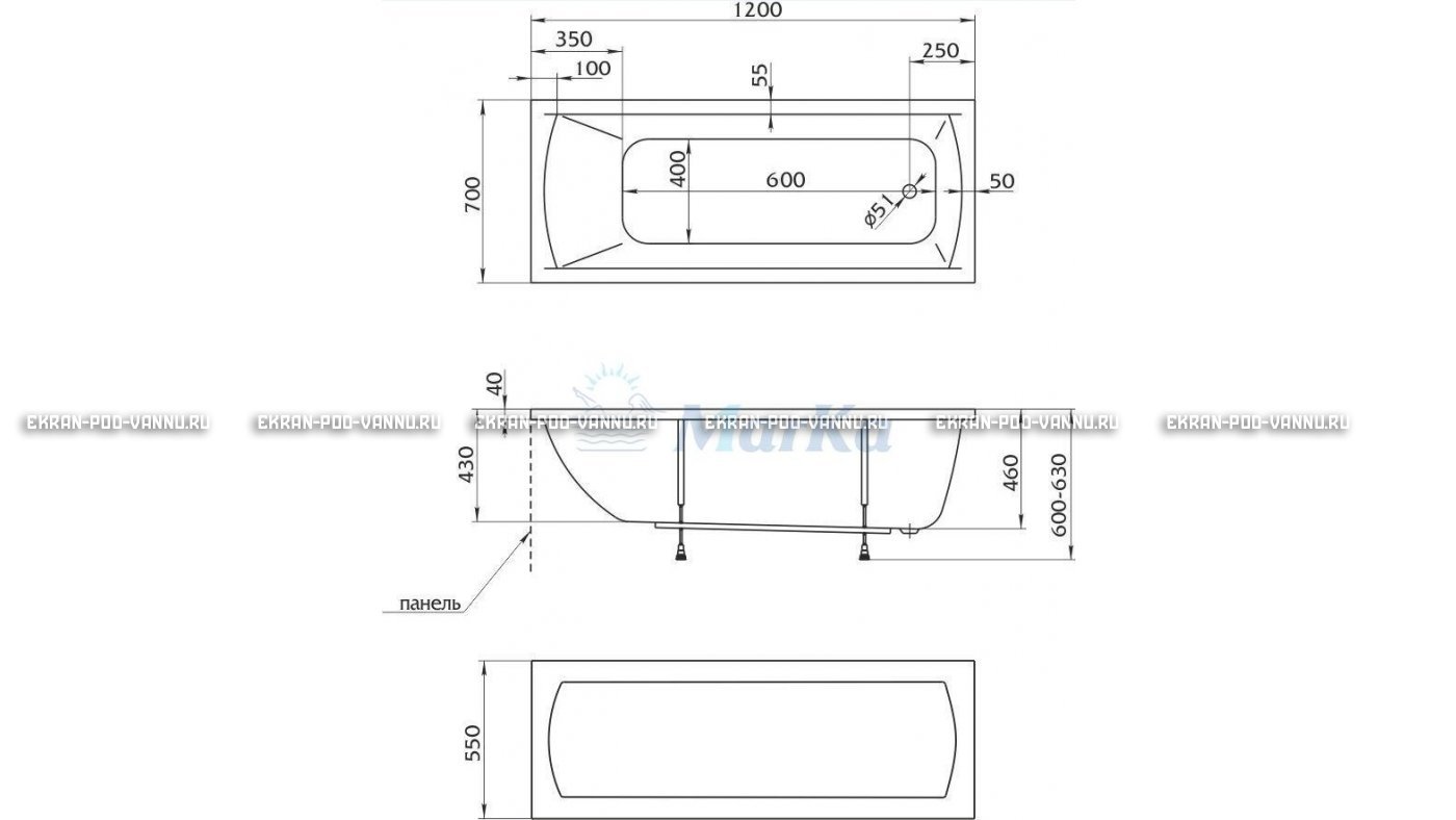 Акриловая ванна 1MarKa Modern 120x70 – купить по цене 7600 руб. в интернет-магазине в городе Саранск картинка 13