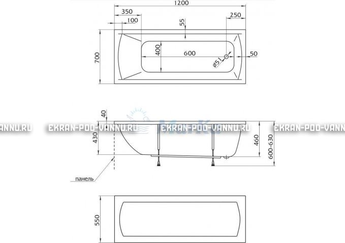 Акриловая ванна 1MarKa Modern 120x70 – купить по цене 7600 руб. в интернет-магазине в городе Саранск картинка 4
