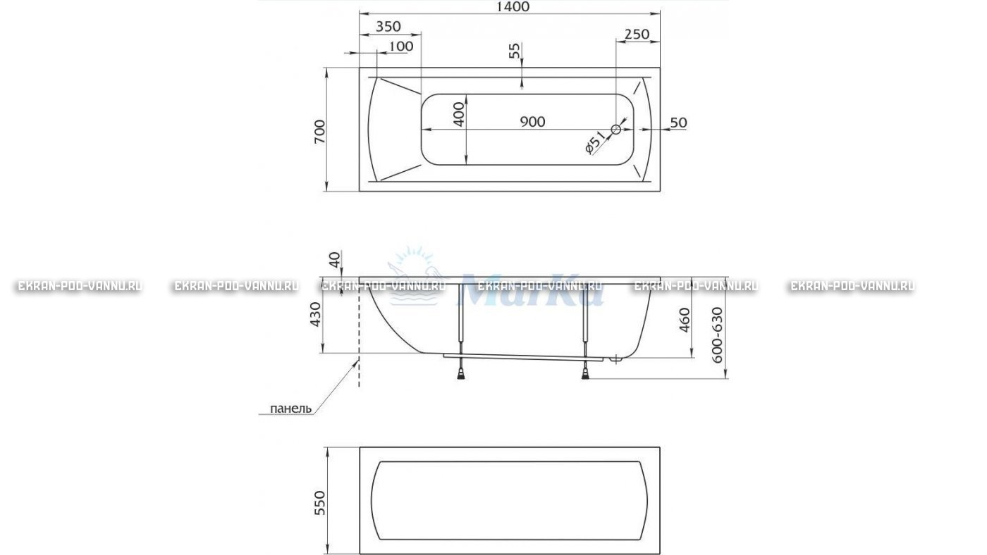 Акриловая ванна 1MarKa Modern 140x70 – купить по цене 8910 руб. в интернет-магазине в городе Саранск картинка 16