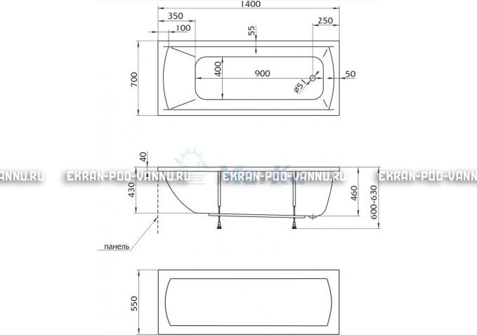 Акриловая ванна 1MarKa Modern 140x70 – купить по цене 8910 руб. в интернет-магазине в городе Саранск картинка 5