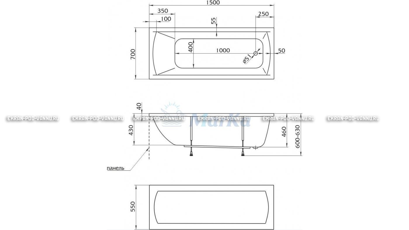 Акриловая ванна 1MarKa Modern 150x70 – купить по цене 9210 руб. в интернет-магазине в городе Саранск картинка 13