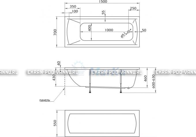 Акриловая ванна 1MarKa Modern 150x70 – купить по цене 9210 руб. в интернет-магазине в городе Саранск картинка 4