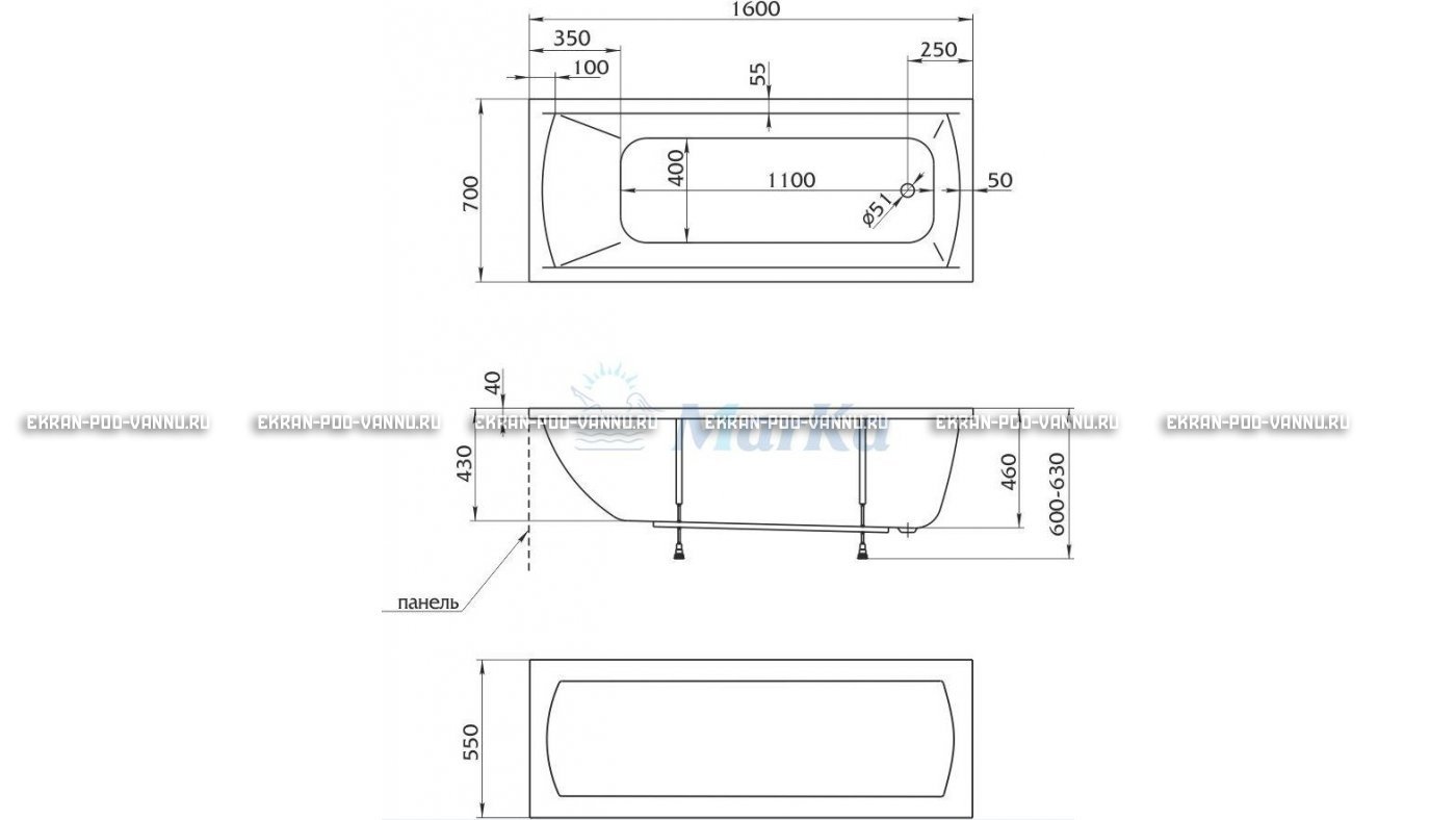 Акриловая ванна 1MarKa Modern 160x70 – купить по цене 9410 руб. в интернет-магазине в городе Саранск картинка 16