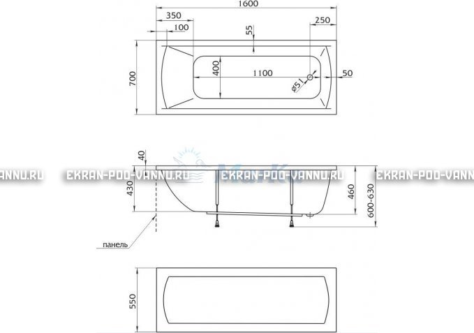 Акриловая ванна 1MarKa Modern 160x70 – купить по цене 9410 руб. в интернет-магазине в городе Саранск картинка 5