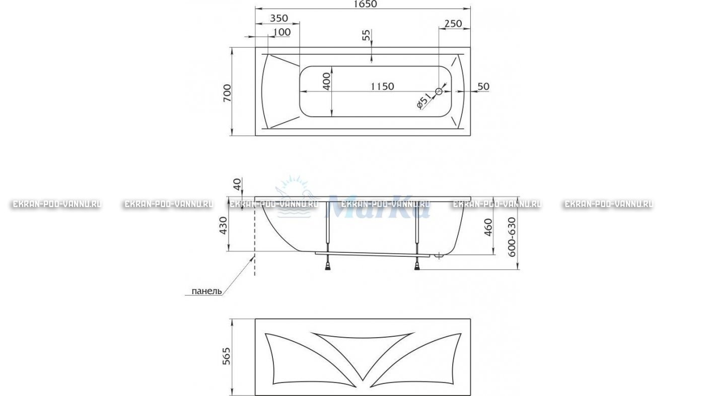 Акриловая ванна 1MarKa Modern 165x70 – купить по цене 9810 руб. в интернет-магазине в городе Саранск картинка 16