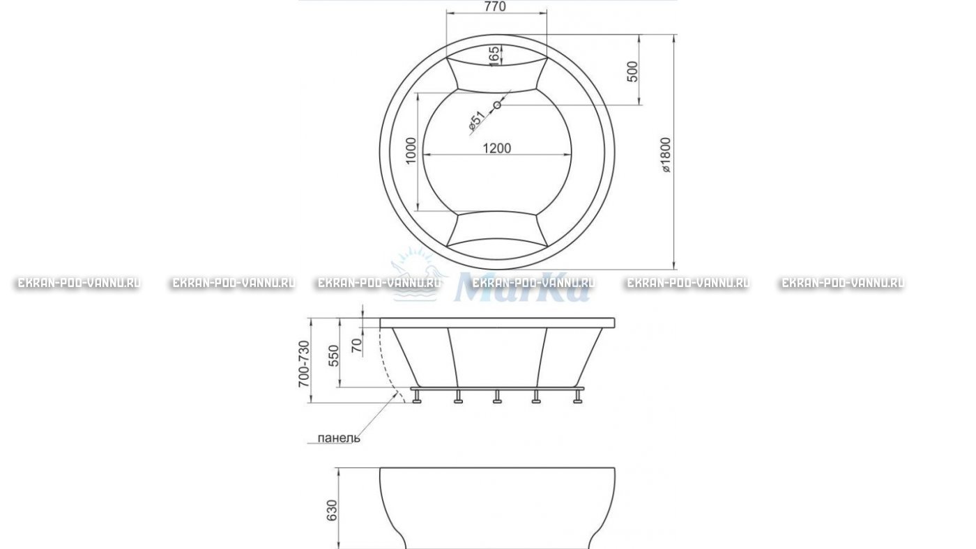 Акриловая ванна 1MarKa Omega 180x180  – купить по цене 42450 руб. в интернет-магазине в городе Саранск картинка 13