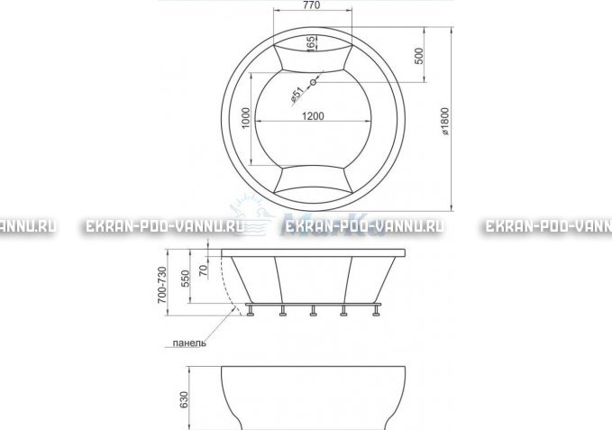 Акриловая ванна 1MarKa Omega 180x180  – купить по цене 42450 руб. в интернет-магазине в городе Саранск картинка 4