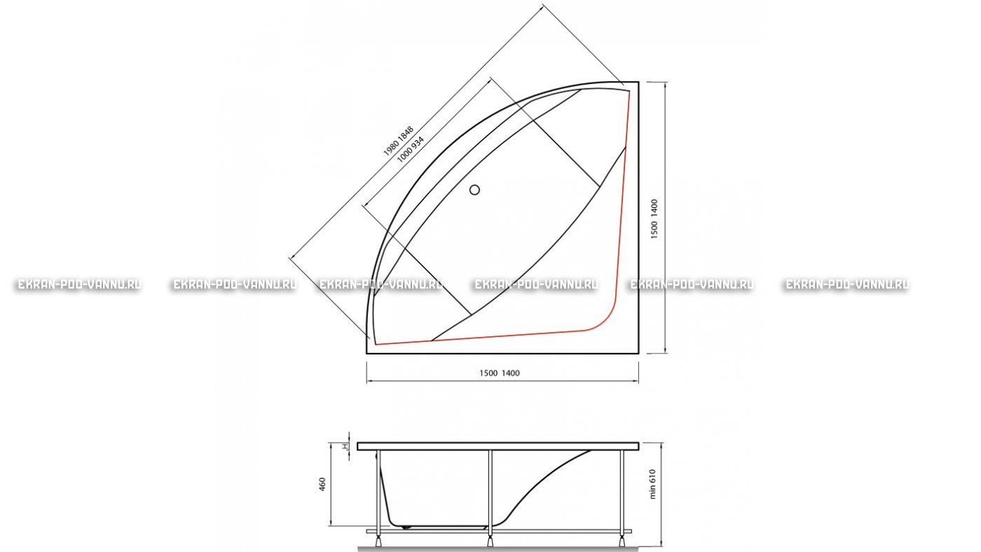 Акриловая ванна Vayer Boomerang 150x150 – купить по цене 59550 руб. в интернет-магазине в городе Саранск картинка 15