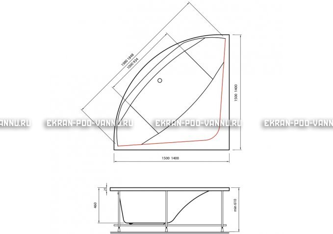 Акриловая ванна Vayer Boomerang 150x150 – купить по цене 59550 руб. в интернет-магазине в городе Саранск картинка 4