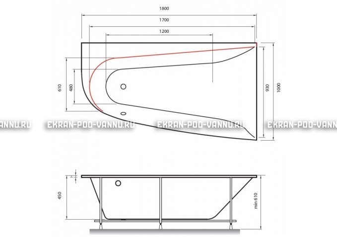 Акриловая ванна Vayer Boomerang 180x100 – купить по цене 53030 руб. в интернет-магазине в городе Саранск картинка 2