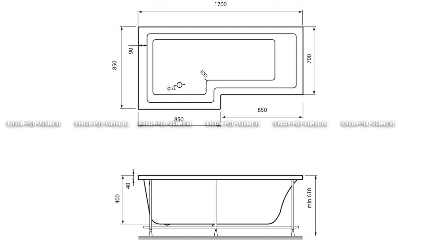 Акриловая ванна Vayer Options 170х70/85 – купить по цене 24110 руб. в интернет-магазине в городе Саранск картинка 13