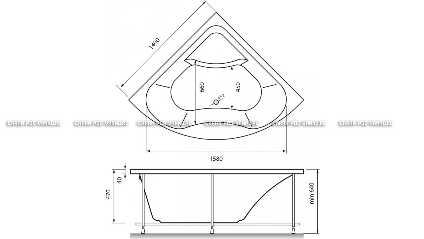 Акриловая ванна Vayer Persefona 140x140 – купить по цене 25230 руб. в интернет-магазине в городе Саранск картинка 15