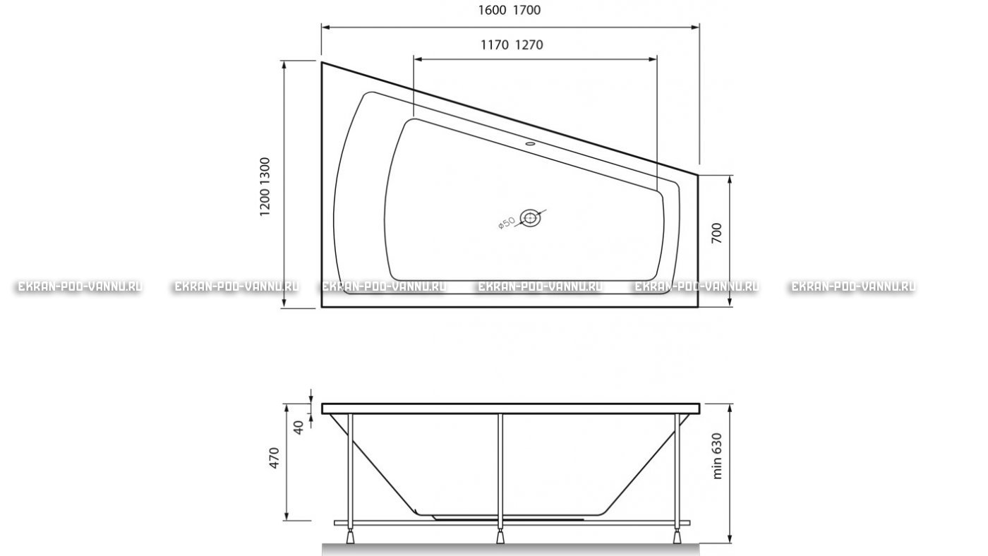 Акриловая ванна Vayer Trinitiy 170x130 – купить по цене 32590 руб. в интернет-магазине в городе Саранск картинка 13