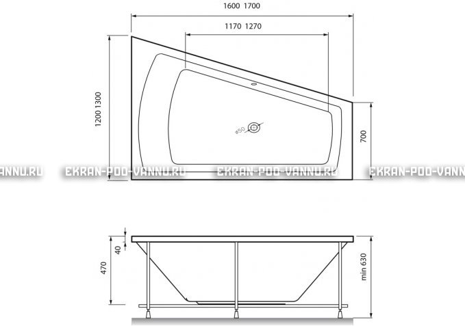 Акриловая ванна Vayer Trinitiy 170x130 – купить по цене 32590 руб. в интернет-магазине в городе Саранск картинка 4